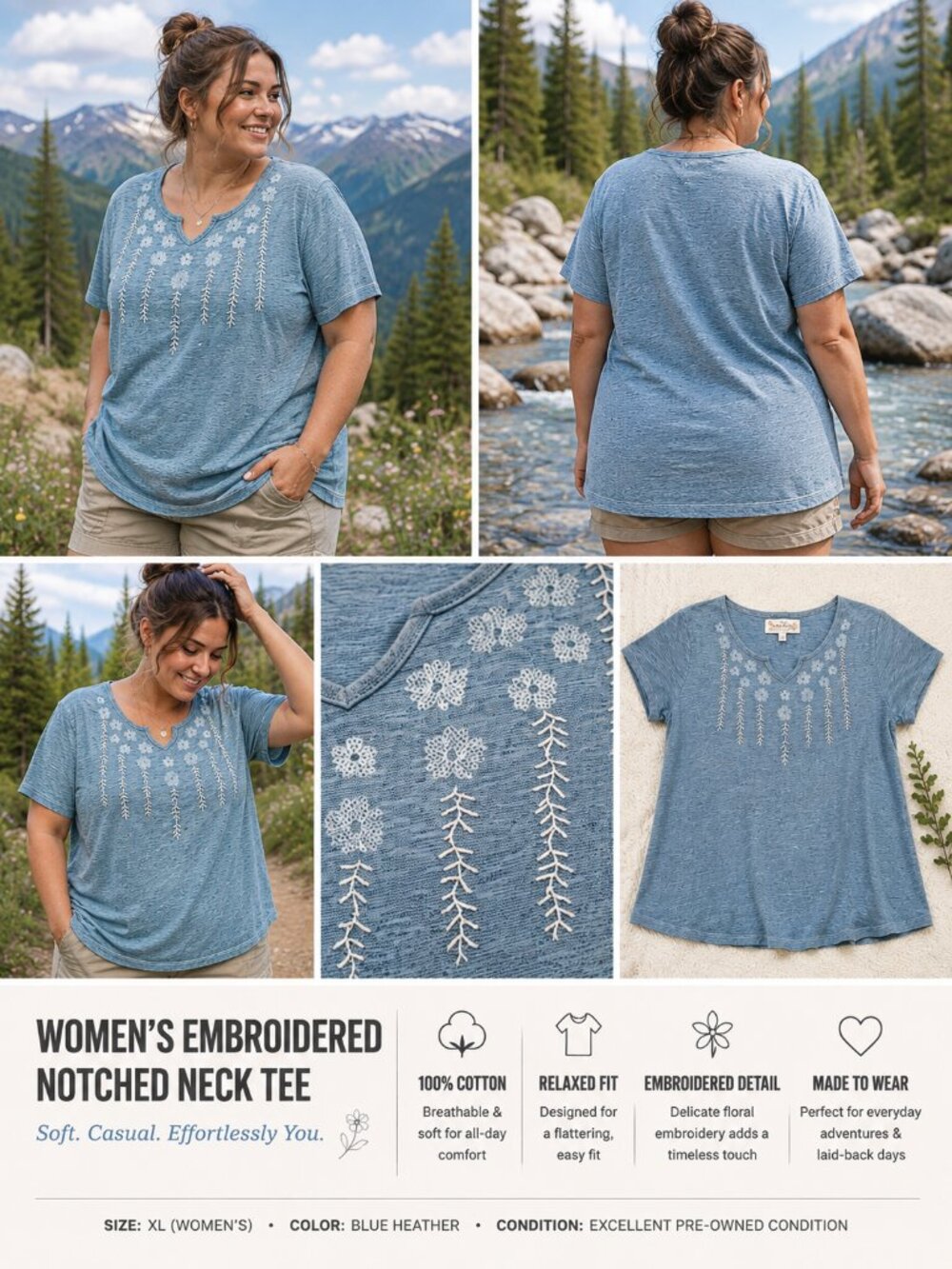 Aventura Teal Embroidered Top XL Boho